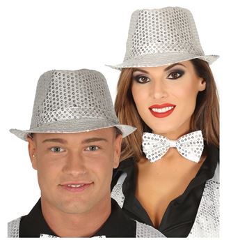 Imagen de Sombrero Gangster Plateado Lentejuelas