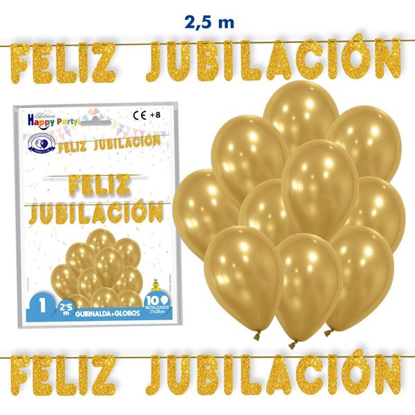 Guirnalda Feliz Jubilación Dorada con Globos (2m)✔️ por sólo 3,15 €. Envío  en 24h. Tienda Online. . ✓. Artículos de  decoración para Fiestas.