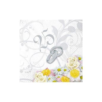 Imagen de Servilletas 25 Aniversario Anillos papel 25cm (20 unidades)