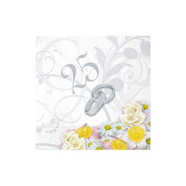 Imagen de Servilletas 25 Aniversario Anillos papel 25cm (20 unidades)