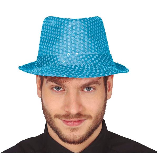 Imagen de Sombrero Gangster Azul Claro Lentejuelas