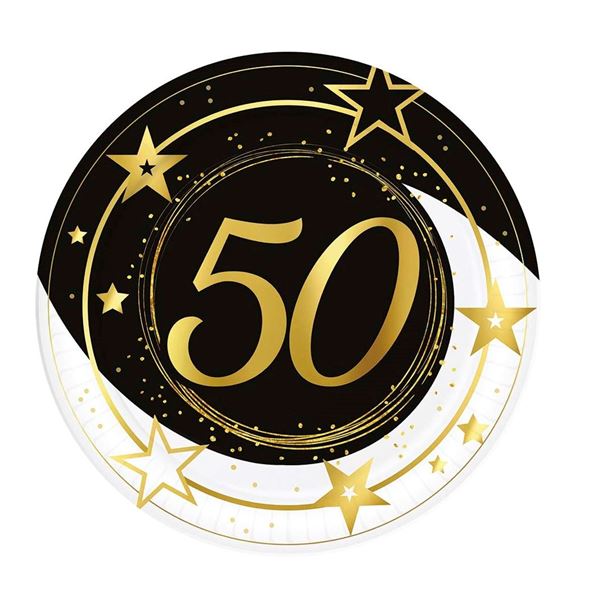 Imagens de Platos 50 Cumpleaños Estrellas cartón 23cm (6 uds.)