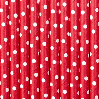 Imagen de Pajitas Rojas Lunares Blancos papel (10 uds.)