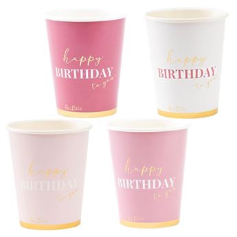 Imagen de Vasos Happy Birthday Rosas Mix cartón (8 uds)
