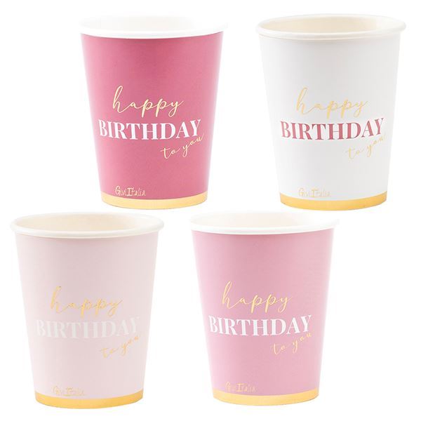 Imagens de Vasos Happy Birthday Rosas Mix cartón (8 uds)