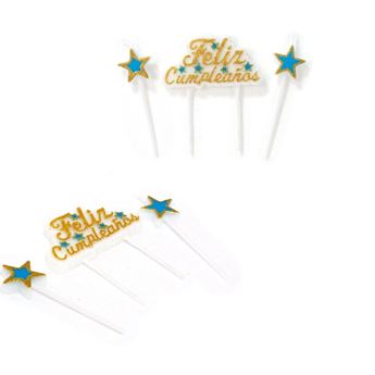 Imagen de Vela Feliz Cumpleaños Estrellas Azul
