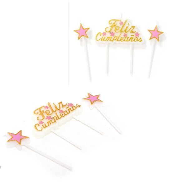 Imagens de Vela Feliz Cumpleaños Estrellas Rosa
