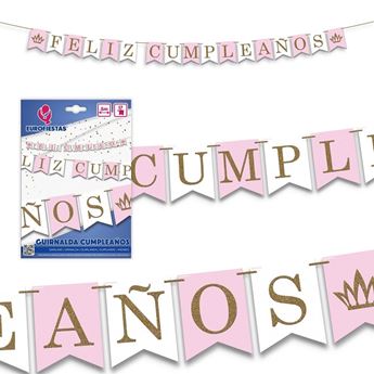 Imagen de Guirnalda Feliz Cumpleaños Rosa y Blanco (5m)
