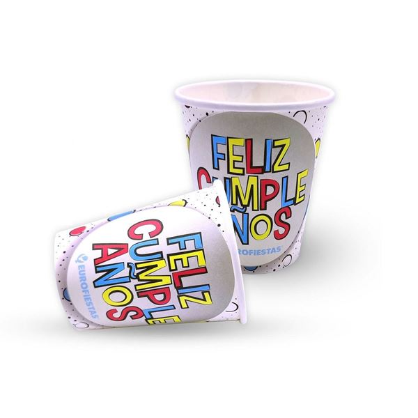 Imagens de Vasos Feliz Cumpleaños Colores cartón (8 unidades)