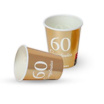 Imagen de Vasos 60 Feliz Cumpleaños Feliz Dorados cartón (6 unidades)