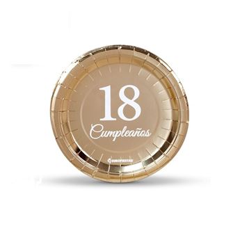 Imagen de Platos 18 Feliz Cumpleaños Feliz Dorados cartón 18cm (6 unidades)