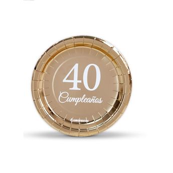 Imagen de Platos 40 Cumpleaños Feliz Dorados cartón 18cm (6 unidades)
