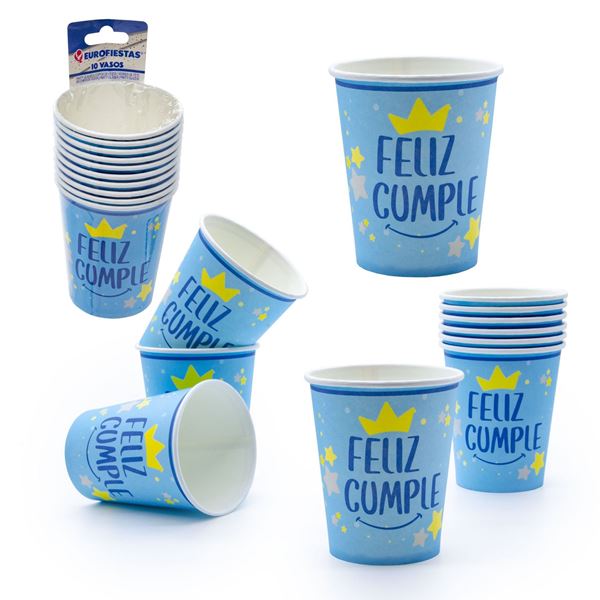 Picture of Vasos Feliz Cumple Azul cartón (10)