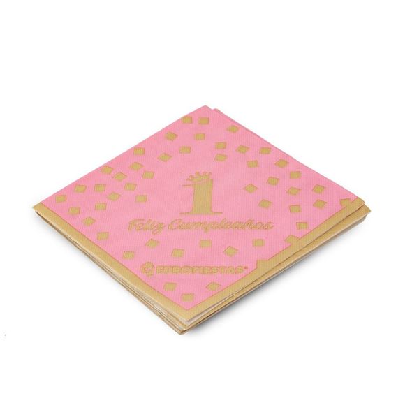 Imagen de Servilletas Primer Cumple Rosa Dorado papel 33cm (12 unidades)