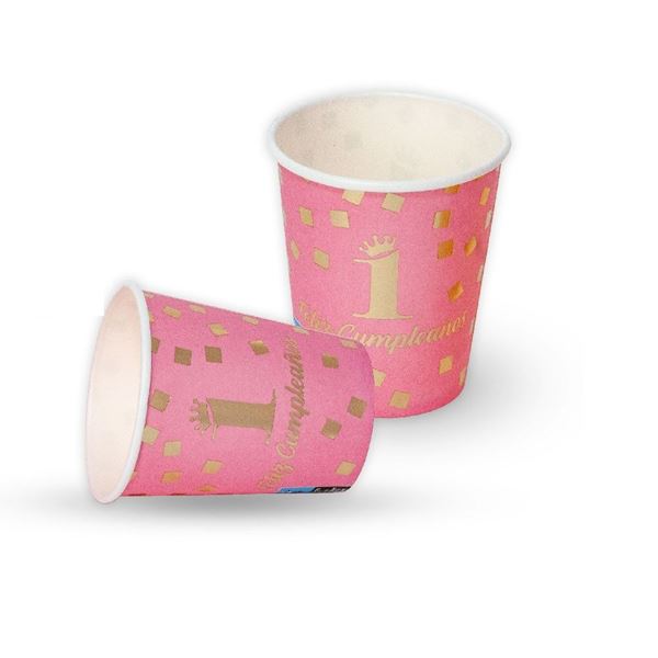 Imagen de Vasos Primer Cumple Rosa Dorado cartón (6 unidades)