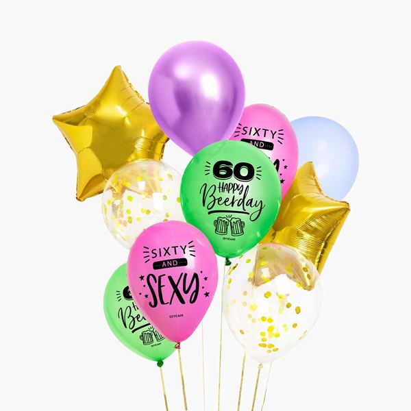 Imagen de Globos 60 Años Felices Látex y Foil (10 unidades)