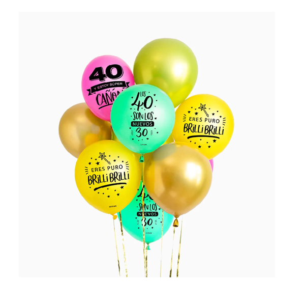 Imagen de Globos Felices 40 Años Surtidos Látex (10 unidades)