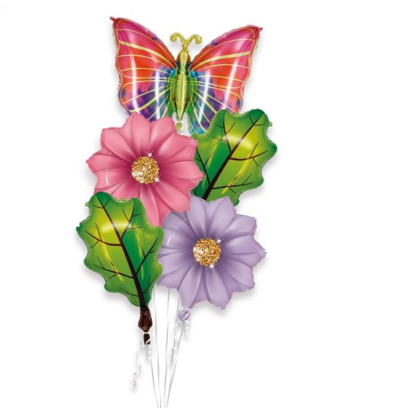Imagens de Bouquet de Globos Flores Hojas Mariposas