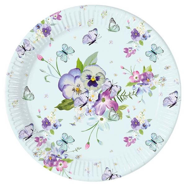 Picture of Platos Mariposas y flores cartón 23cm (8 uds)