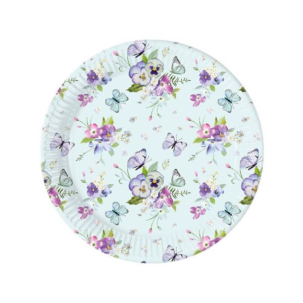 Imagen de Platos Mariposas y flores cartón 20cm (8 uds)