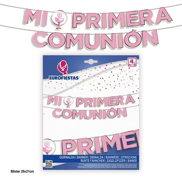 Imagen de Guirnalda Mi Primera Comunión Rosa Borde Dorado (4m)