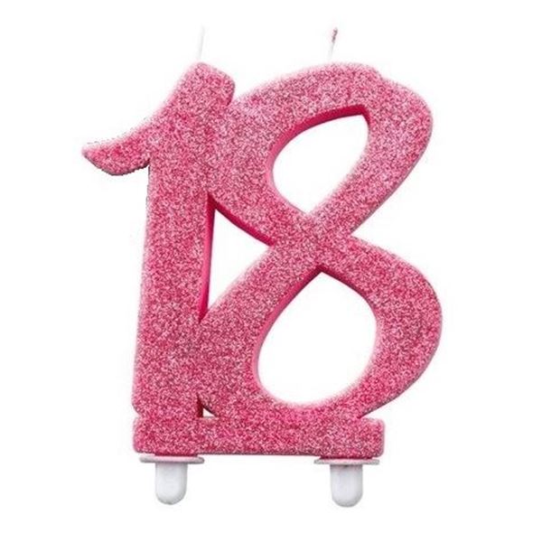 Imagen de Vela 18 Cumpleaños Rosa Glitter (12cm)