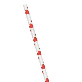 Imagen de Pajitas Blancas Corazones Rojos papel (24 uds)