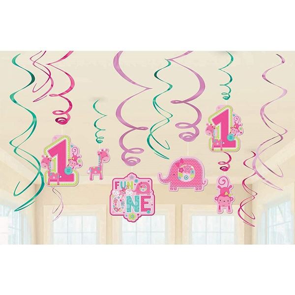 Imagen de Decorados Espirales Primer Cumple Rosa (12 pzas)