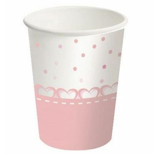 Imagen de Vasos Rosa con Blanco Corazones cartón (8 unidades)
