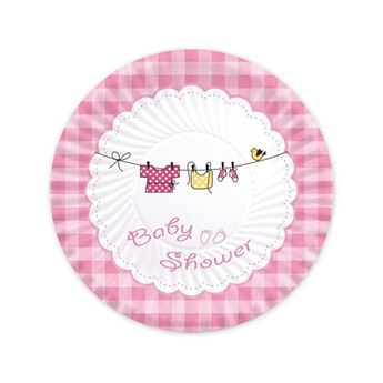 Imagens de Platos Baby Shower Niña Rosa cartón 18cm (10 uds)