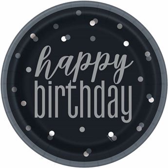 Imagen de Platos Happy Birthday Negro y Plata (8 uds)