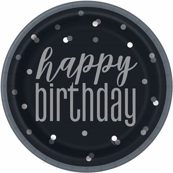 Imagens de Platos Happy Birthday Negro y Plata (8 uds)