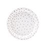 Imagen de Platos Blancos Puntos Rosa Dorados cartón 18cm (6 unidades)