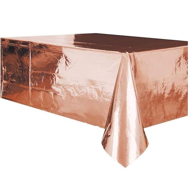 Imagen de Mantel Rosa Dorado Metalizado Brillante plástico (137x274cm)