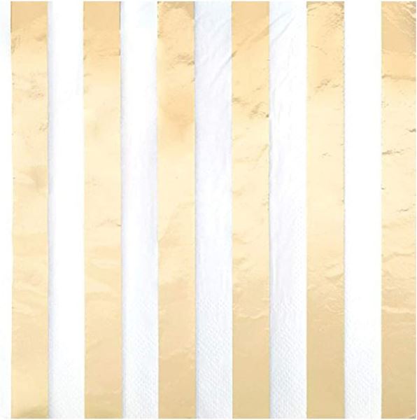 Imagens de Servilletas Blancas Rayas Dorado Brillante (16 uds)