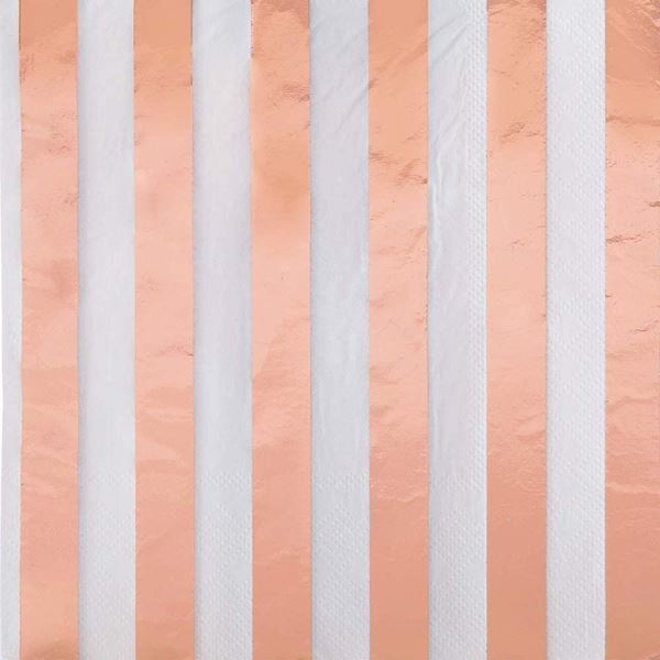 Picture of Servilletas Blancas Rayas Rosa Dorado Brillante (16 uds)