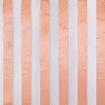 Imagen de Servilletas Blancas Rayas Rosa Dorado Brillante papel 33cm (16 unidades)