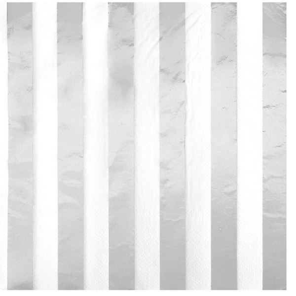 Imagen de Servilletas Blancas Rayas Plata Brillante (16 uds)