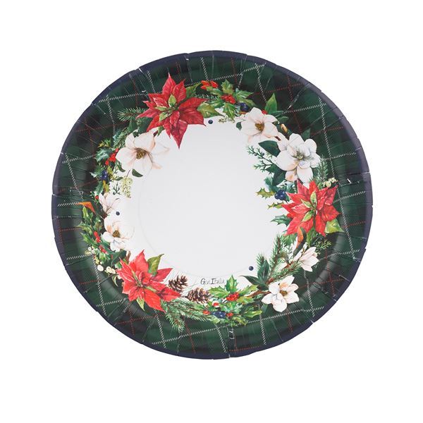 Picture of Platos Hondos Navidad Escocés cartón 24cm (8 uds)