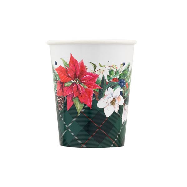 Imagen de Vasos Navidad Escocés cartón 250ml (8 unidades)