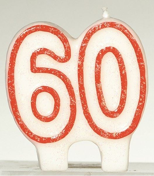 Imagen de Vela 60 Cumpleaños Blanca y Roja Glitter