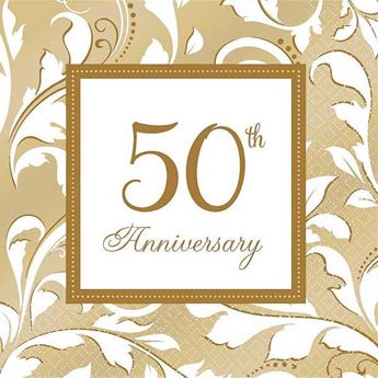 Imagen de Servilletas 50 Aniversario Doradas (16 uds.)