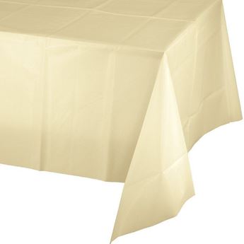 Picture of Mantel Marfil plástico con raya fina blanca (180x120cm)