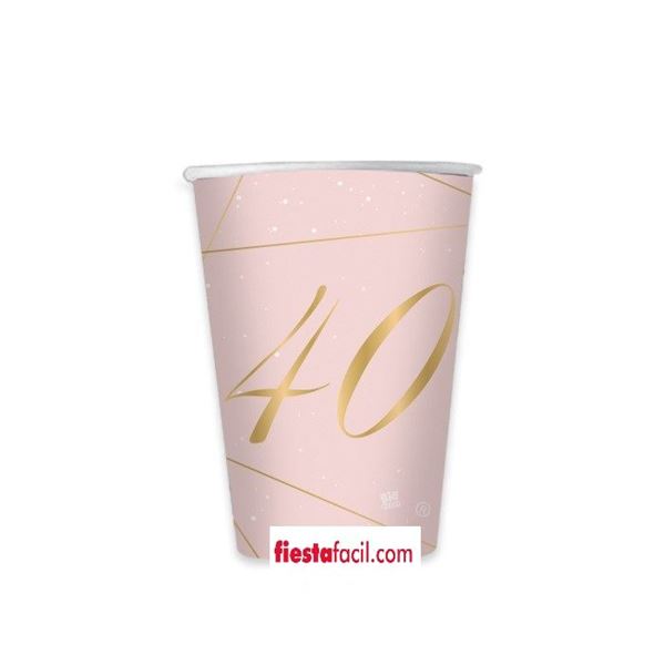 Imagens de Vasos 40 Cumpleaños Rosa cartón (8 unidades)