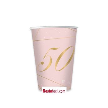Imagens de Vasos 50 Cumpleaños Rosa cartón (8 uds.)