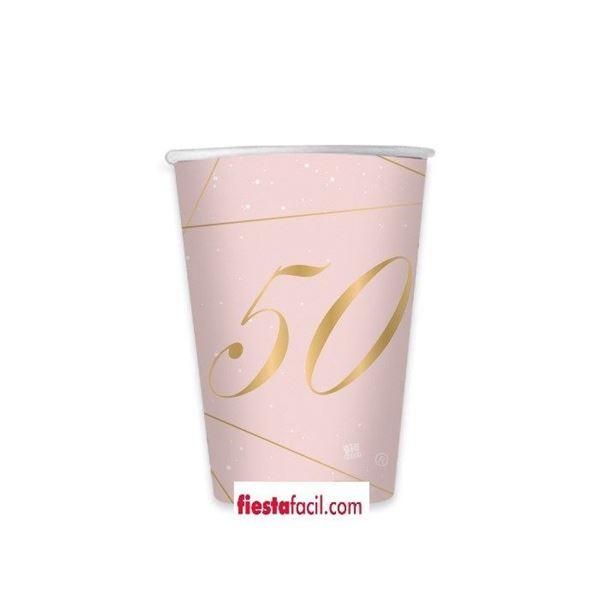 Imagen de Vasos 50 Cumpleaños Rosa cartón (8 uds.)