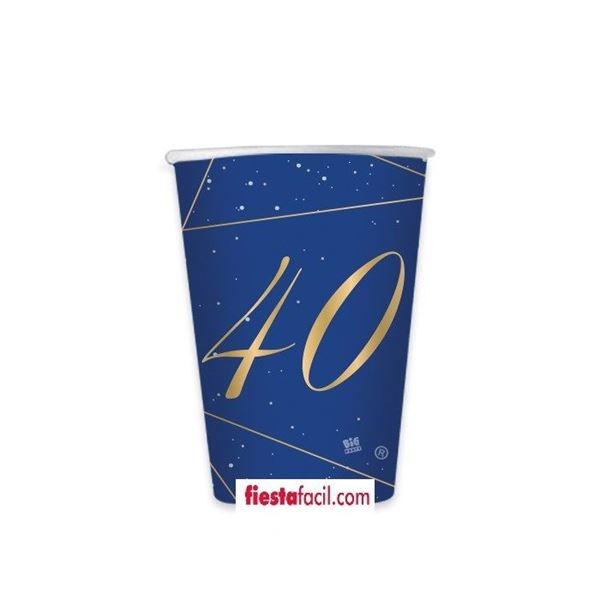 Imagens de Vasos 40 Cumpleaños Azul cartón (8 unidades)