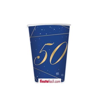 Imagen de Vasos 50 Cumpleaños Azul cartón (8 uds.)