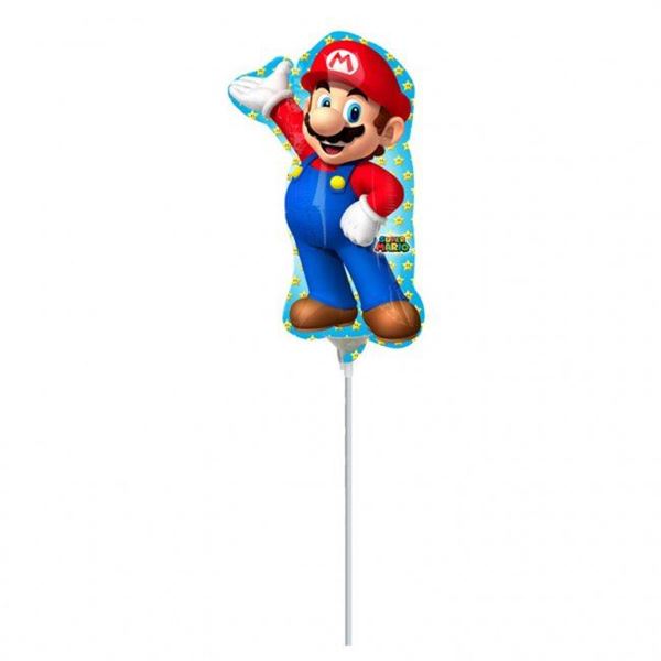 Imagen de Globo Super Mario Bros inflado con palito 30cm