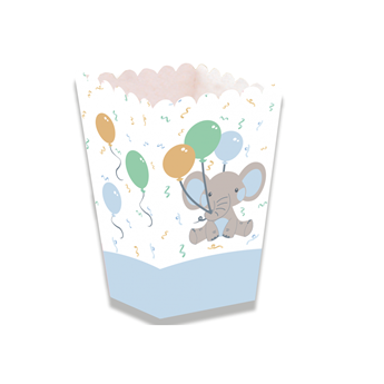 Caja chuches personalizada bautizo elefante globos azul